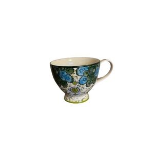 Anthropologie White, Green, and Blue Boho Marbled Floral Ceramic Mug